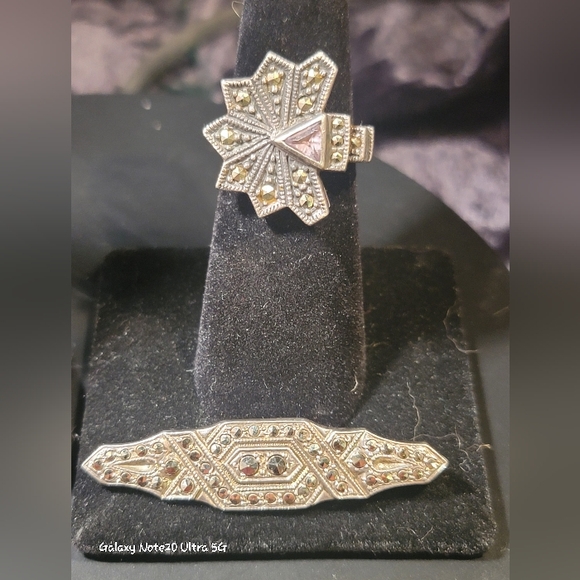 0514.Marcasite Set w/ Amythyst In Elegant 925 Silver Jewelry for Art Deco Lovers - Picture 12 of 15